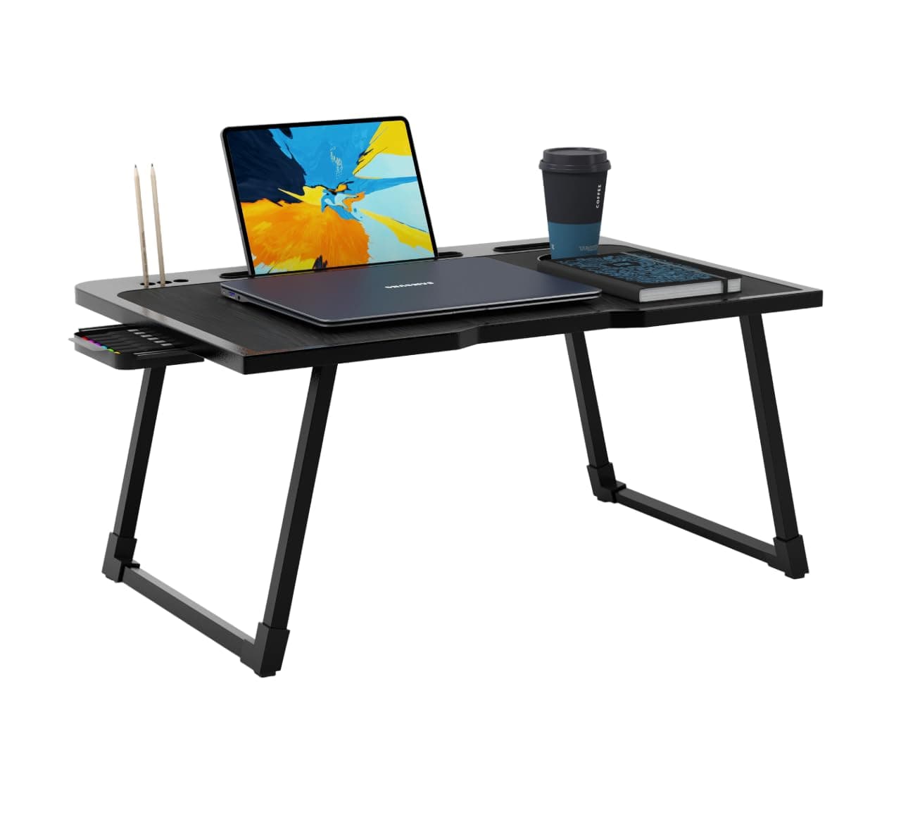 Engineered Wood Multipurpose Foldable Laptop Table with Cup Holder | Table Home Study Writing Table, Foldable and Portable/Ergonomic Edges (Black, 60[L] X 40[W] X 24[H] cm) Review: Is This Your Next Best Pick?