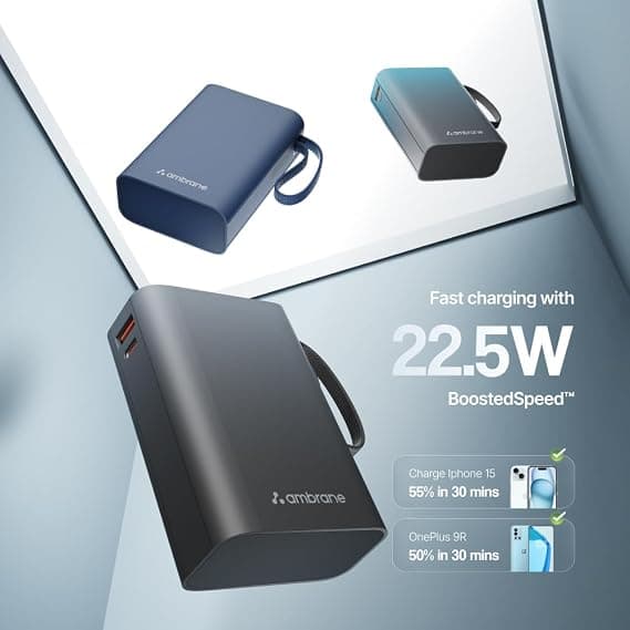Ambrane 20000mAh Small Pocket Size Powerbank, Hanging InBuilt Type C Cable, 22.5W Fast Charging, Type C PD & USB Output for iPhone, Android Mobiles & Other Devices (MiniCharge 20, Black-Grey) Review: Is This Your Next Best Pick?
