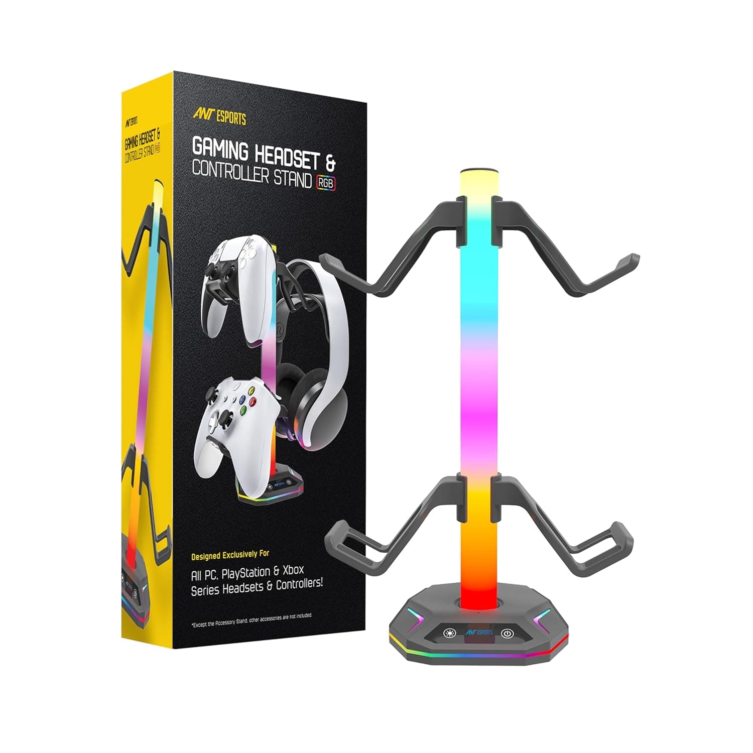 Ant Esports RGB Headset & Controller Stand: Organize, Charge, and Illuminate Your Gaming Setup!